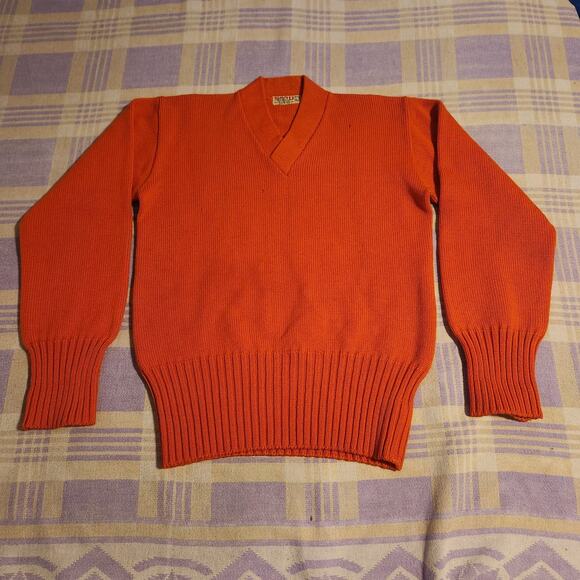 Vintage Orange Letterman Sweater Sand Knit Wear Wool 50s 60s Athletic Size 42 - Picture 1 of 9